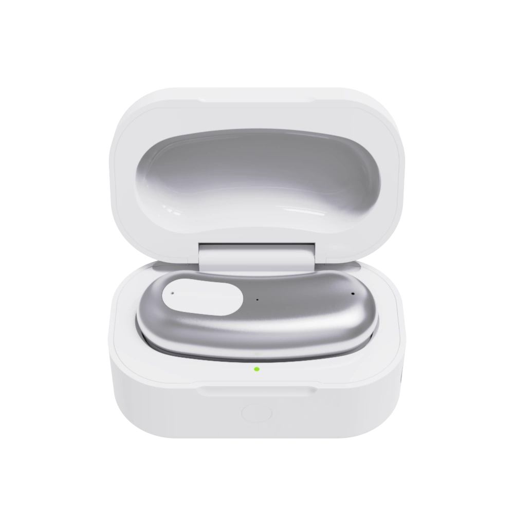 Brane resting in its open charging case
